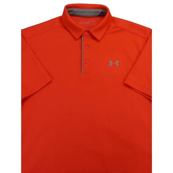 Under Armour Polo Shirt M Heatgear Loose Short Sleeve 3 Button Red Polyester EUC - Picture 3 of 8